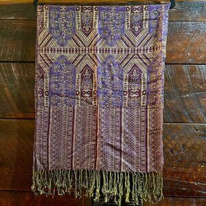 Purple Pashmina Style Scarf Shawl Wrap Paisley Floral Fringed